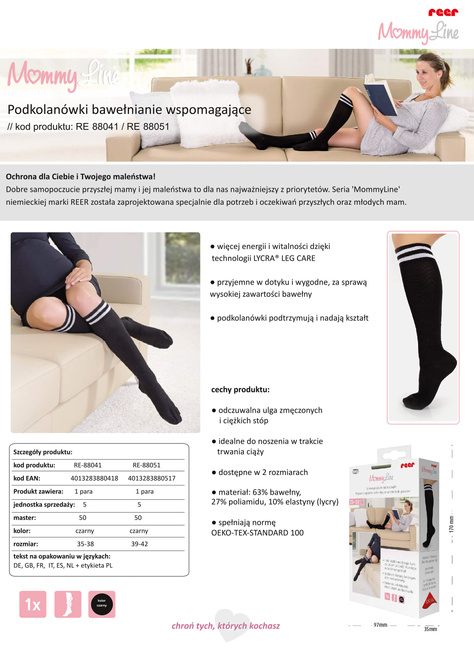 Podkolanówki wspomagające bawełna lycra 39-42 REER