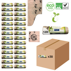 Worki biodegradowalne kompostowalne ATEST 120L 300 sztuk 30 rolek SIPEKO