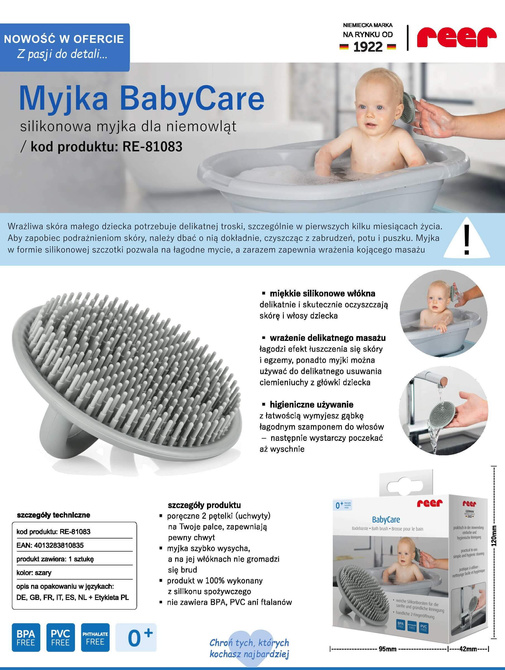 Silikonowa gąbka myjka dla dzieci niemowląt REER
