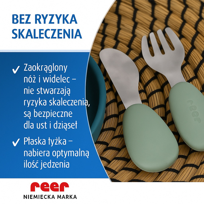 Zestaw komplet sztućców dla dzieci z stali nierdzewnej i silikonu 3el REER