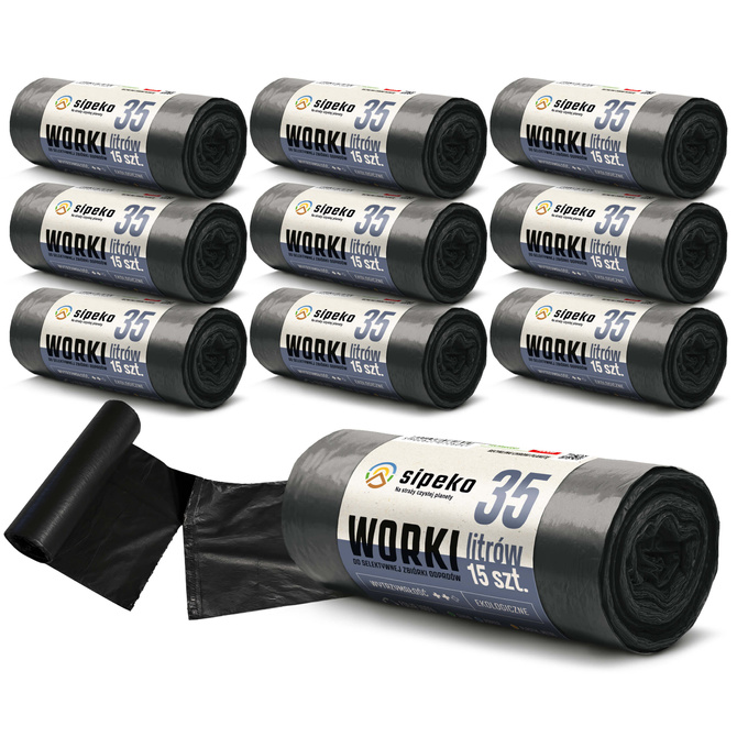 Worki na śmieci odpady zmieszane mocne czarne LDPE ATEST 35l 150szt SIPEKO