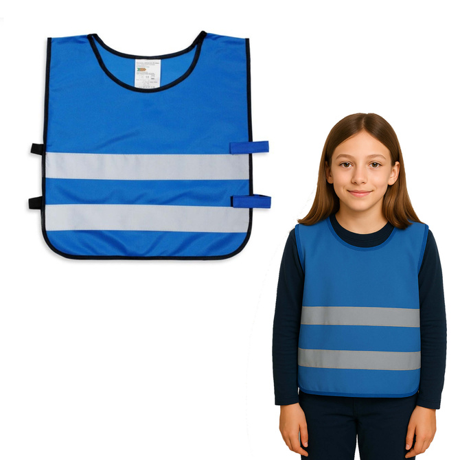 Kamizelka odblaskowa ostrzegawcza niebieska dla dzieci szkolnych 45x50cm