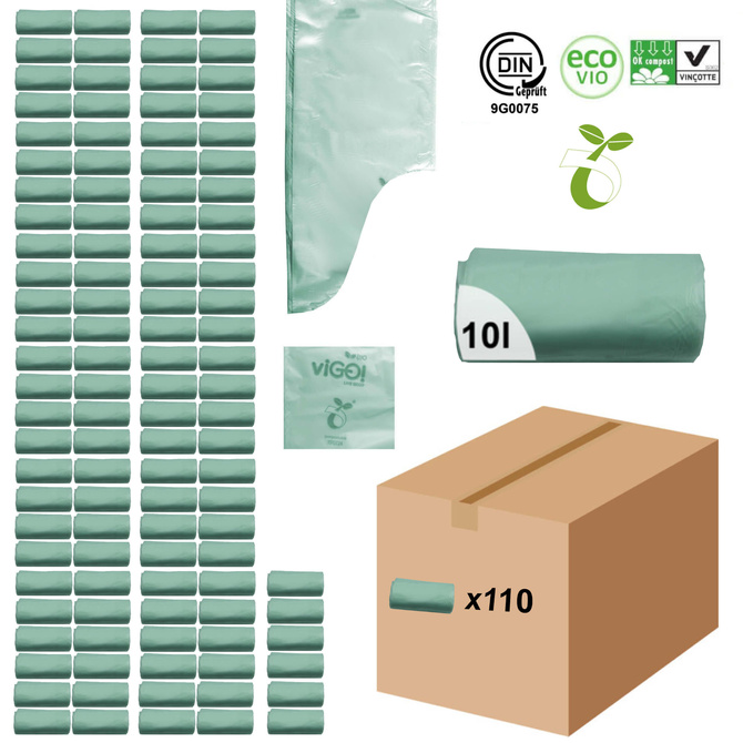 Worki biodegradowalne kompostowalne ATEST 10l 1100szt 110 rolek SIPEKO