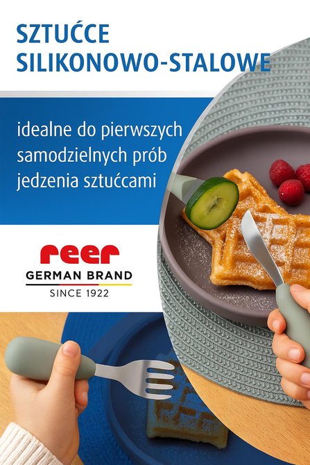 Zestaw komplet sztućców dla dzieci z stali nierdzewnej i silikonu 3el REER