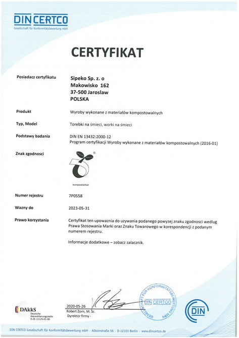 Worki biodegradowalne kompostowalne ATEST 120L 300 sztuk 30 rolek SIPEKO