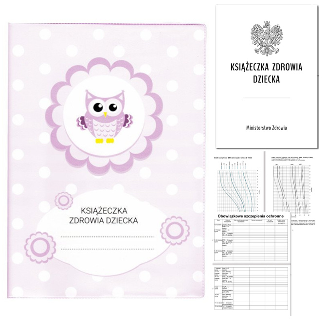 Książeczka Zdrowia Dziecka Książeczka Szczepień A5+okładka sowa różowa