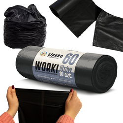 Worki na śmieci odpady zmieszane mocne czarne LDPE ATEST 60l 10szt SIPEKO