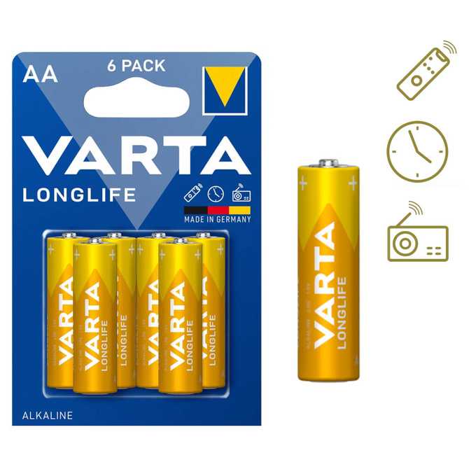 Baterie alkaliczne Longlife AA LR6 MN1500 4106 E91 1,5V 6szt VARTA