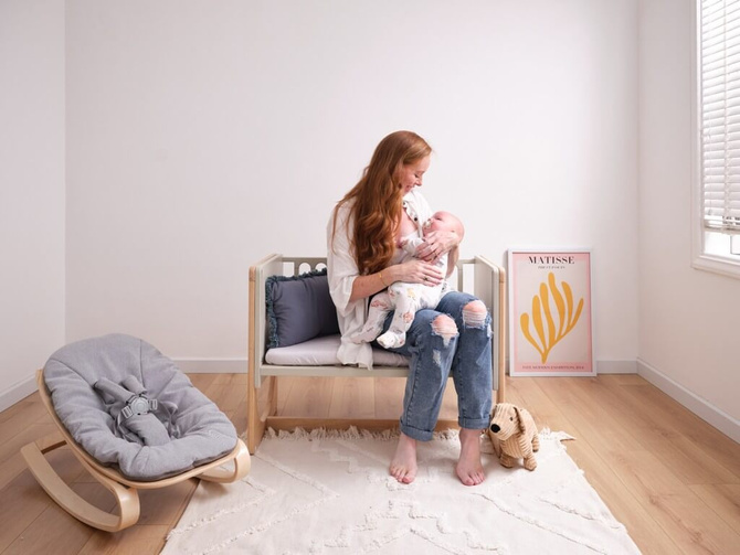 Łóżeczko drewniane dostawne 4w1 dostawka sofa biurko HATO GEUTHER