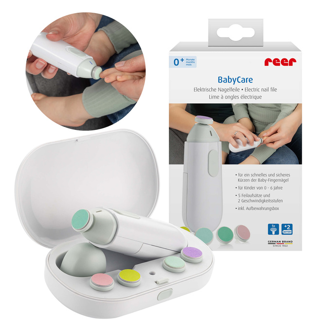Elektryczny pilnik do paznokci dla dzieci niemowląt 5 końcówek + etui REER