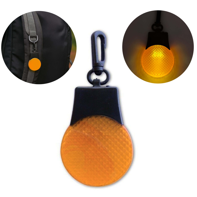 Brelok breloczek LED odblaskowy pulsacyjny 3 tryby świecenia pomarańczowy