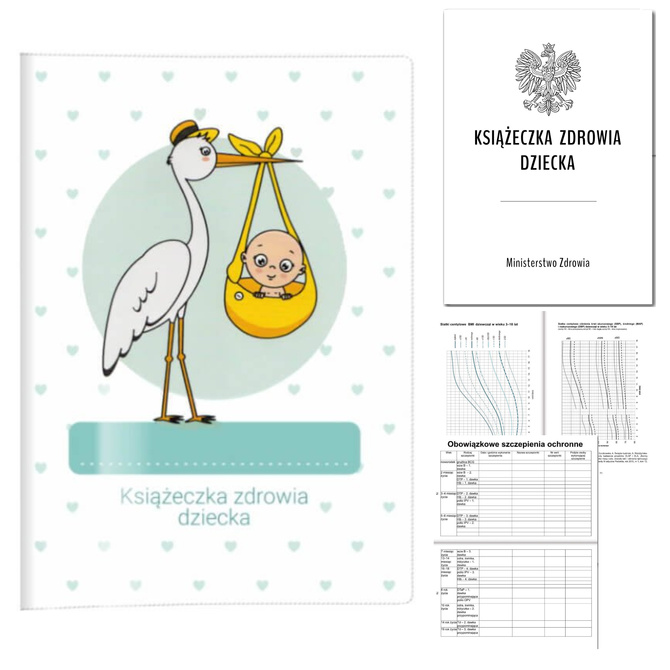 Książeczka Zdrowia Dziecka Książeczka Szczepień A5+okładka bocian