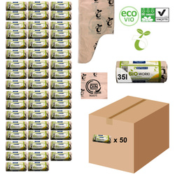 Worki biodegradowalne kompostowalne ATEST 35L 500 sztuk 50 rolek SIPEKO