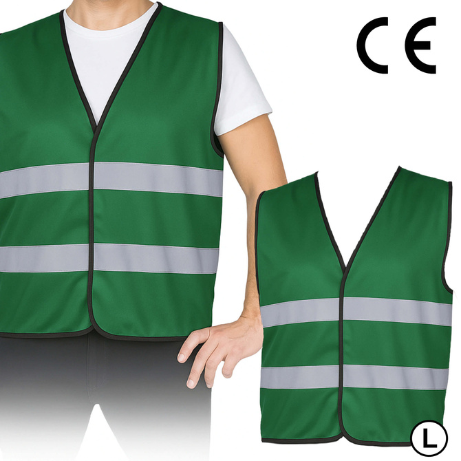 Kamizelka odblaskowa ostrzegawcza dorosłych L zielona CE EN17353 REIS