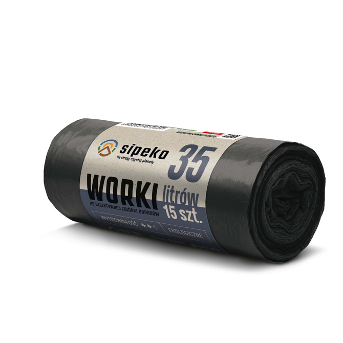 Worki na śmieci odpady zmieszane mocne czarne LDPE ATEST 35l 15szt SIPEKO