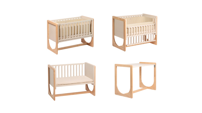 Łóżeczko drewniane dostawne 4w1 dostawka sofa biurko HATO + materac GEUTHER