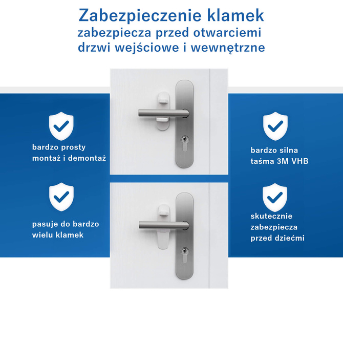 Zabezpieczenie zamknięcie blokada klamki drzwi samoprzylepne taśma 3M REER