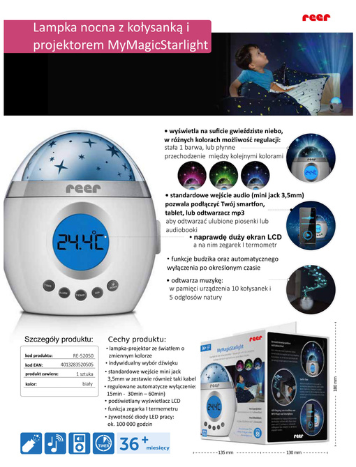 Lampka nocna projektor LED My Magic StarLight REER