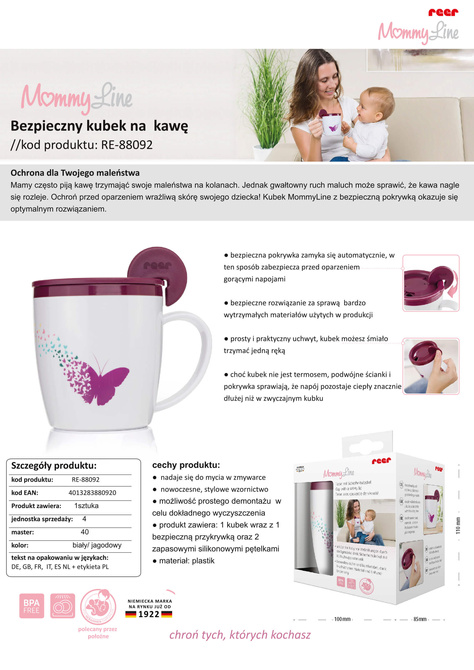 Bezpieczny kubek termiczny z automatyczną przykrywką REER