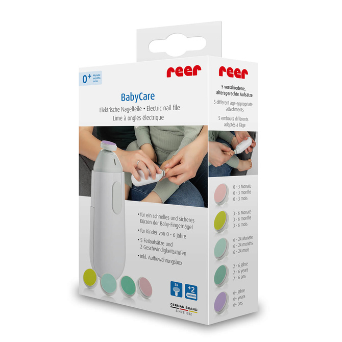 Elektryczny pilnik do paznokci dla dzieci niemowląt 5 końcówek + etui REER