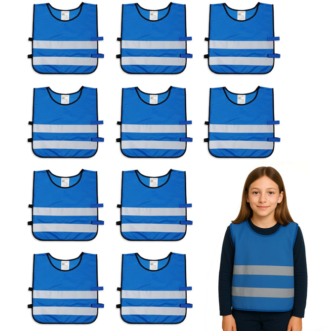 Kamizelka odblaskowa ostrzegawcza niebieska dzieci szkolne 45x50cm 10szt