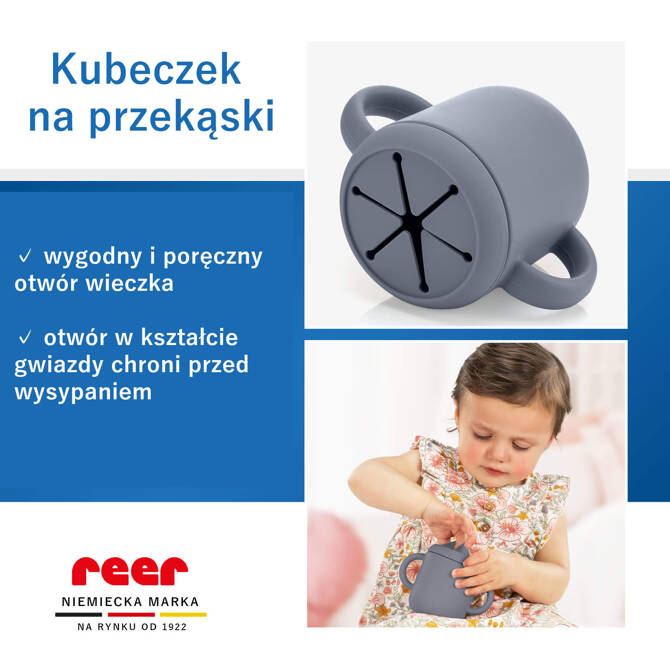 Kubek silikonowy niewysypek ze słomką pokrywką na przekąski 2w1 180ml REER