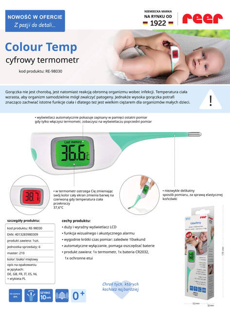 Termometr elektroniczny medyczny LCD-XL timer REER