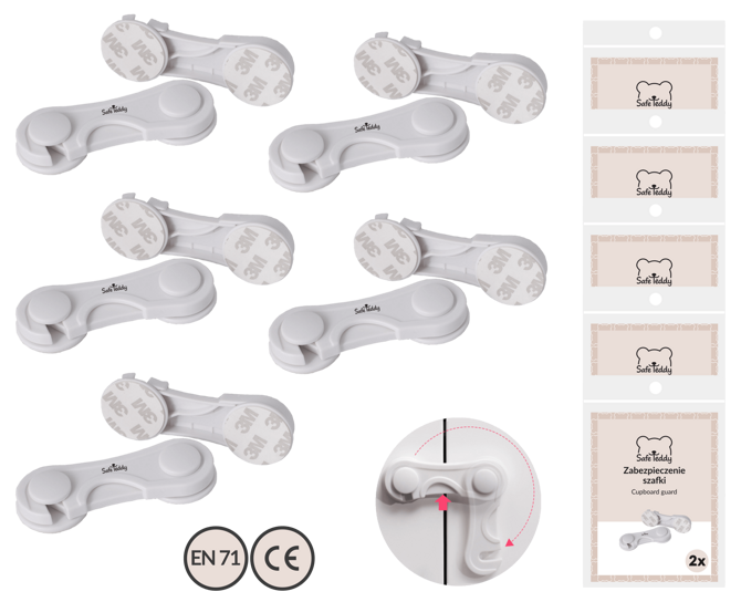 Zabezpieczenie blokada szafek szafy mebli zatrzask klej 3M 10szt SafeTeddy